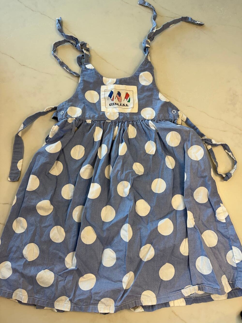 Vintage Guess Georges Marciano made in the USA girls polka dot chambray dress 6Y